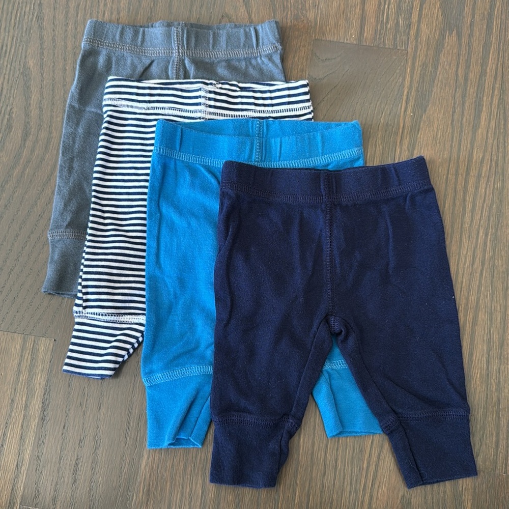 Onesies Brand Baby Leggings 4-Pack Blue Navy Gray Striped Cotton NB Newborn